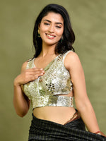 Thumbnail for Amodini Designer Studio Gold Mirror-Embellished Sleeveless Padded Blouse