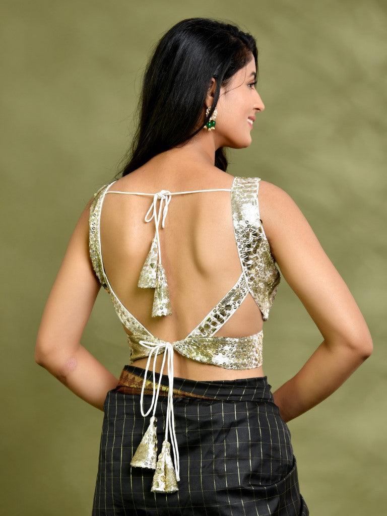 Amodini Designer Studio Gold Mirror-Embellished Sleeveless Padded Blouse - Distacart