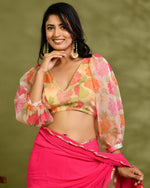 Thumbnail for Amodini Designer Studio Floral Organza Puff-Sleeve Designer Blouse