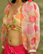 Thumbnail for Amodini Designer Studio Floral Organza Puff-Sleeve Designer Blouse