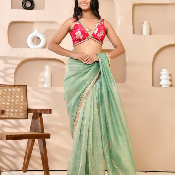 Amodini Designer Studio Pink Banarsi Sleeveless Padded Blouse - Distacart