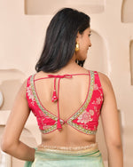 Thumbnail for Amodini Designer Studio Pink Banarsi Sleeveless Padded Blouse