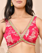 Thumbnail for Amodini Designer Studio Pink Banarsi Sleeveless Padded Blouse