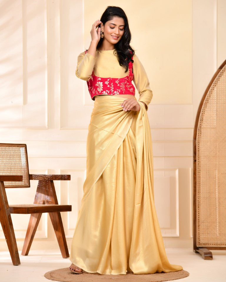 Amodini Designer Studio Pink Banarsi Jacket With Golden Blouse - Distacart