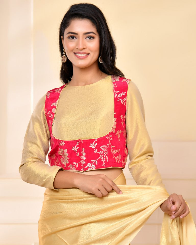 Amodini Designer Studio Pink Banarsi Jacket With Golden Blouse - Distacart