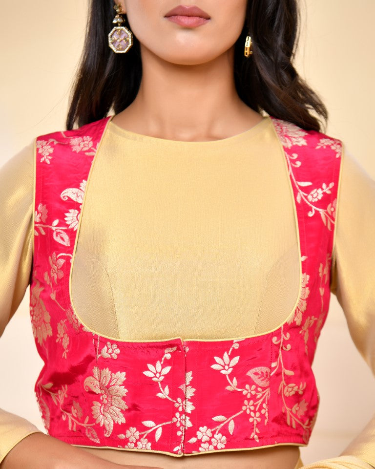 Amodini Designer Studio Pink Banarsi Jacket With Golden Blouse