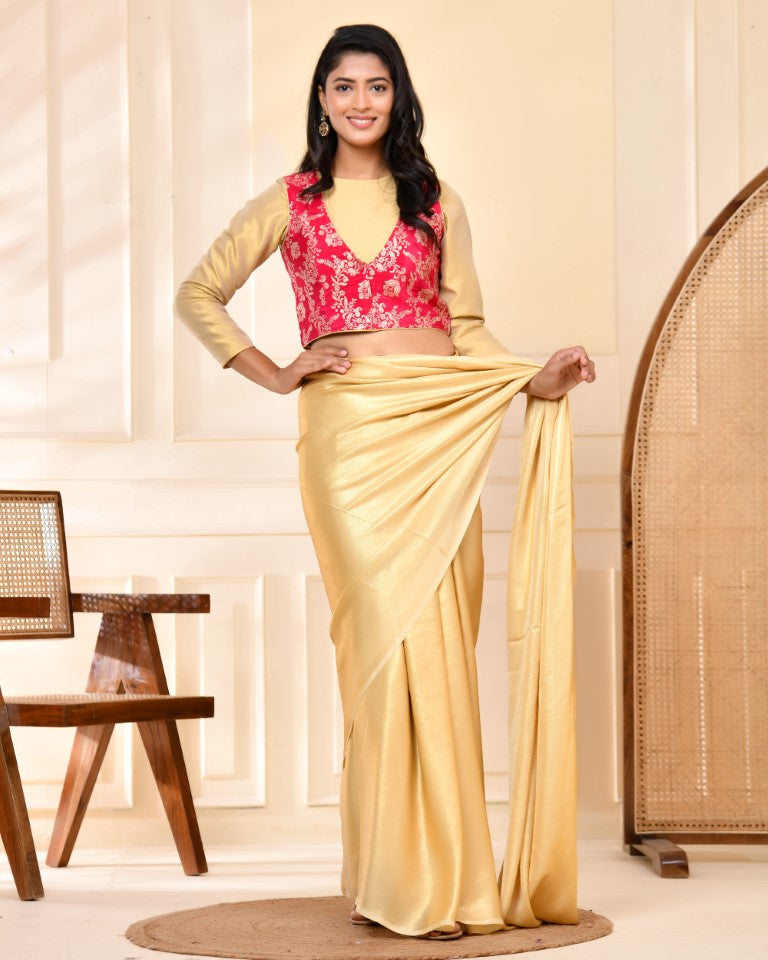 Amodini Designer Studio Pink Banarsi Jacket With Golden Blouse - Distacart