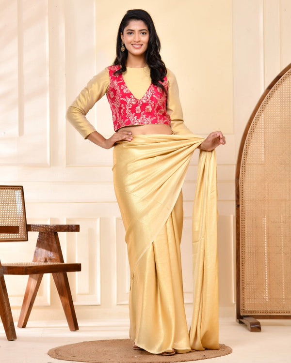 Amodini Designer Studio Pink Banarsi Jacket With Golden Blouse