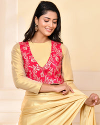 Thumbnail for Amodini Designer Studio Pink Banarsi Jacket With Golden Blouse