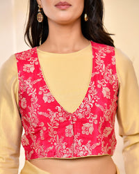 Thumbnail for Amodini Designer Studio Pink Banarsi Jacket With Golden Blouse