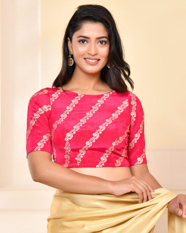 Amodini Designer Studio Pink Banarsi Lehriya Padded Blouse