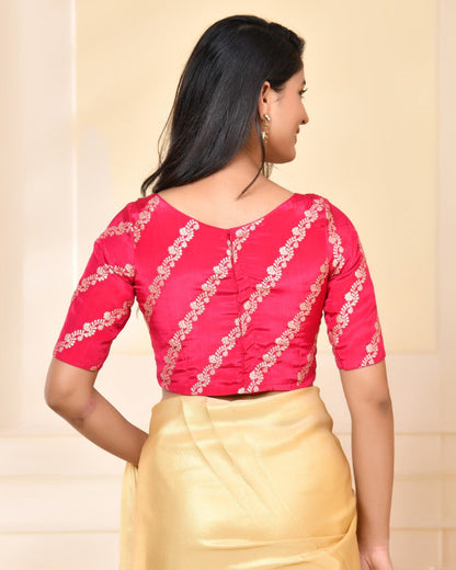Amodini Designer Studio Pink Banarsi Lehriya Padded Blouse - Distacart