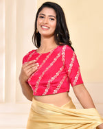 Thumbnail for Amodini Designer Studio Pink Banarsi Lehriya Padded Blouse