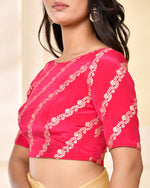 Thumbnail for Amodini Designer Studio Pink Banarsi Lehriya Padded Blouse
