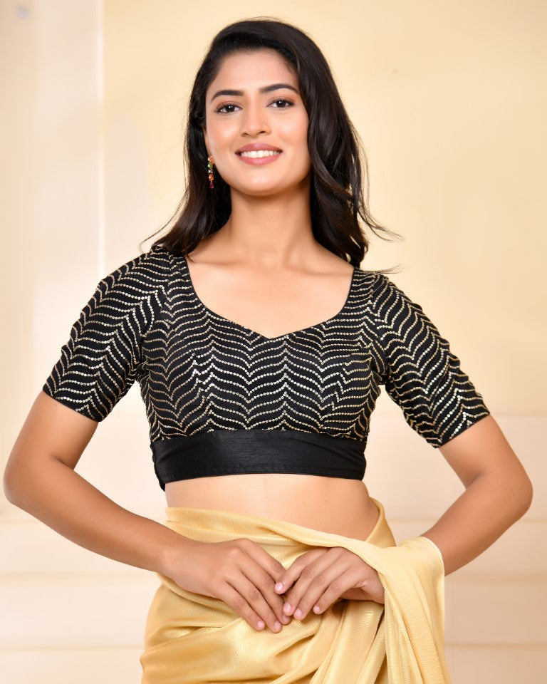 Amodini Designer Studio Black Golden Sequined Padded Blouse - Distacart