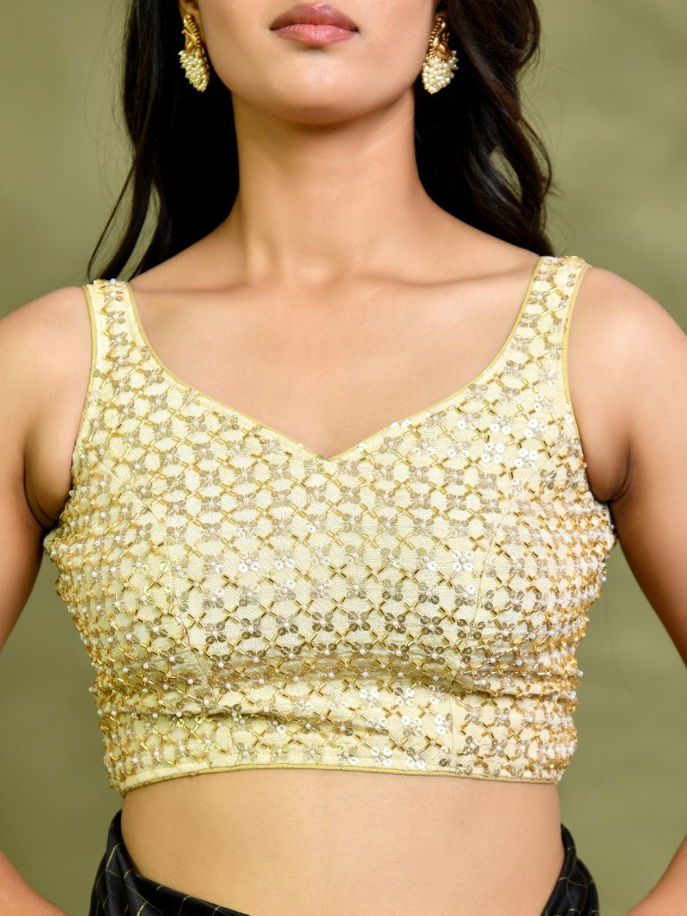Amodini Designer Studio Golden Pearl Cutdana Sleeveless Padded Blouse