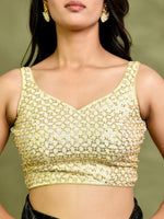 Thumbnail for Amodini Designer Studio Golden Pearl Cutdana Sleeveless Padded Blouse