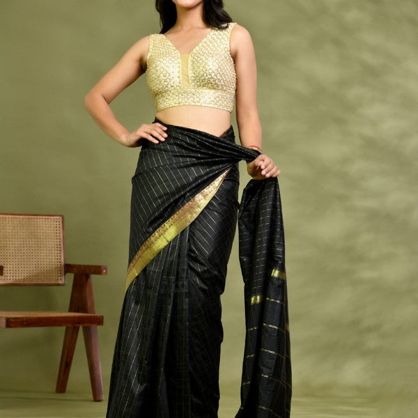 Amodini Designer Studio Golden Pearl Cutdana Sleeveless Padded Blouse - Distacart