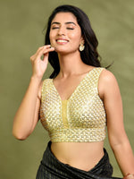 Thumbnail for Amodini Designer Studio Golden Pearl Cutdana Sleeveless Padded Blouse