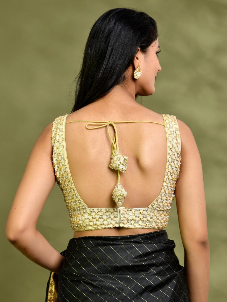 Amodini Designer Studio Golden Pearl Cutdana Sleeveless Padded Blouse