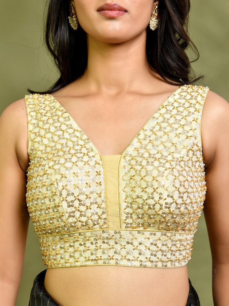 Amodini Designer Studio Golden Pearl Cutdana Sleeveless Padded Blouse