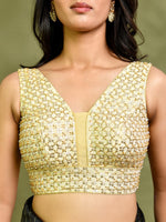 Thumbnail for Amodini Designer Studio Golden Pearl Cutdana Sleeveless Padded Blouse