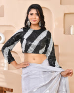Thumbnail for Amodini Designer Studio Silver & Black Cutdana Sequined Padded Blouse