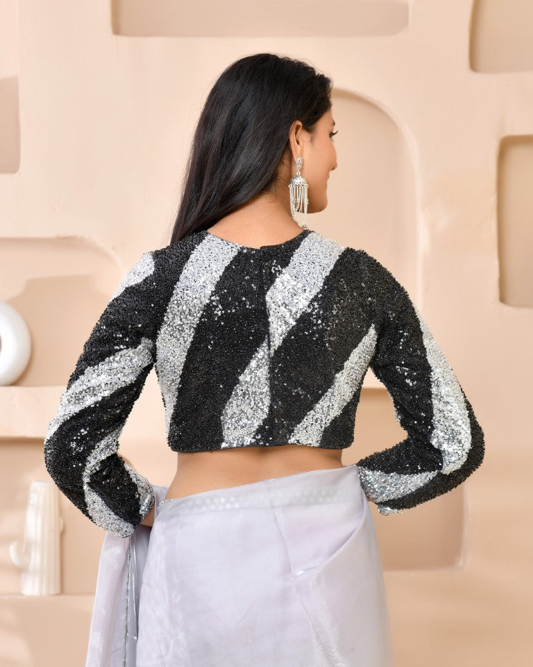 Amodini Designer Studio Silver & Black Cutdana Sequined Padded Blouse