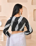 Thumbnail for Amodini Designer Studio Silver & Black Cutdana Sequined Padded Blouse