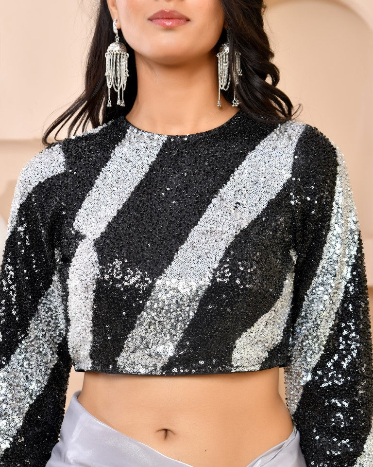 Amodini Designer Studio Silver & Black Cutdana Sequined Padded Blouse