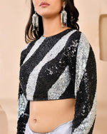 Thumbnail for Amodini Designer Studio Silver & Black Cutdana Sequined Padded Blouse