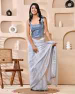 Thumbnail for Amodini Designer Studio Sequined Denim Corset Saree Blouse