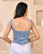 Thumbnail for Amodini Designer Studio Sequined Denim Corset Saree Blouse