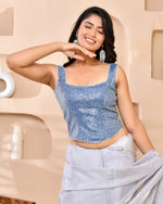 Thumbnail for Amodini Designer Studio Sequined Denim Corset Saree Blouse