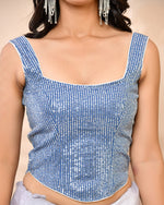 Thumbnail for Amodini Designer Studio Sequined Denim Corset Saree Blouse