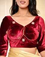 Thumbnail for Amodini Designer Studio Marroon Embellished Velvet Blouse