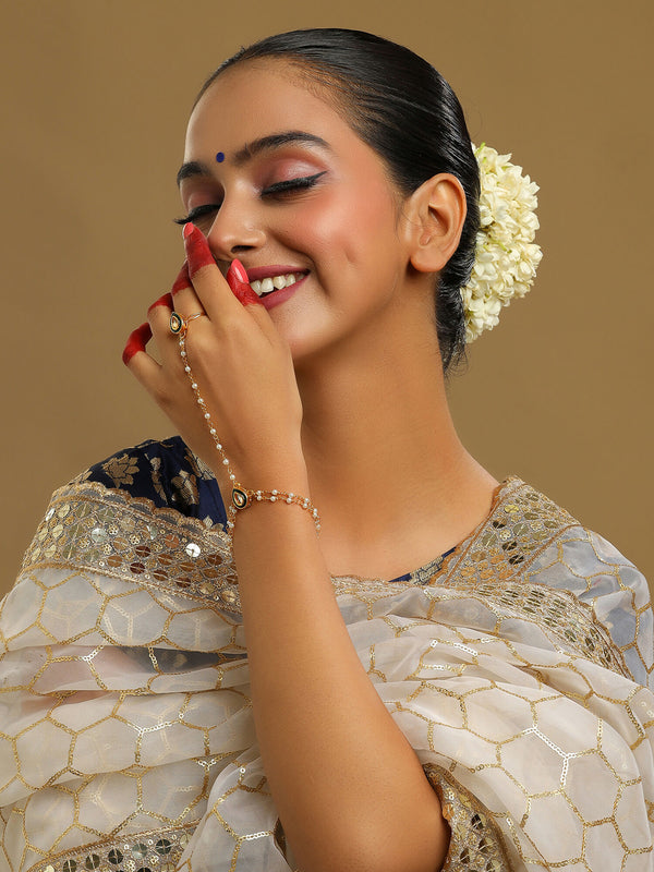 Ruby Raang Gold Green Meenakari Kundan Haath Phool