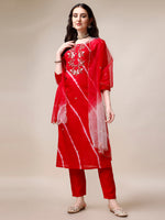 Thumbnail for Hand Embroidered & Leheriya Printed Kurta With Pant & Dupatta, Multicolor - Hiral Fashion - Distacart