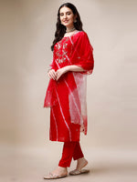 Thumbnail for Hand Embroidered & Leheriya Printed Kurta With Pant & Dupatta, Multicolor - Hiral Fashion - Distacart