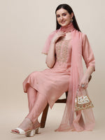Thumbnail for Hand Embroidered Kurta With Pant And Dupatta Set, Multicolor - Hiral Fashion - Distacart