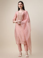 Thumbnail for Hand Embroidered Kurta With Pant And Dupatta Set, Multicolor - Hiral Fashion - Distacart