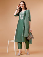 Thumbnail for Hand Beads Embroidered Kurta With Pant & Dupatta, Multicolor - Hiral Fashion - Distacart