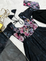 Thumbnail for Lorenvalley Fashion Women Pure Soft Organza Silk Floral Print Fully Flair Anarkali With Pent Dupatta Set - Black - Distacart