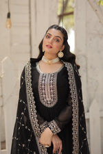 Thumbnail for Evanik Black Faux Blooming Gown with Dupatta With Attractive Embroidered Sequins work