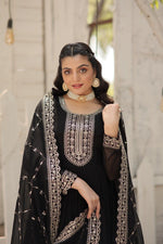 Thumbnail for Evanik Black Faux Blooming Gown with Dupatta With Attractive Embroidered Sequins work