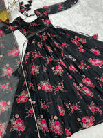 Thumbnail for Lorenvalley Fashion Women Pure Soft Organza Silk Anarkali Kali Cut Gown With Pant Dupatta Set - Wine - Distacart