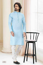 Thumbnail for Raivat Ethnic Cotton Thread Work Kurta Pajama In Sky Blue Colour - Dista