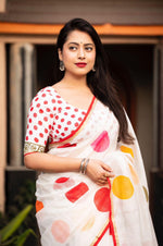 Thumbnail for White Kota Silk Printed Saree with Unstitched Blouse - Hiral Fashion - Distacart