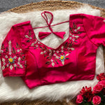 Thumbnail for Malishka Women's Pink Banglori Silk Embroidery Readymade Blouse