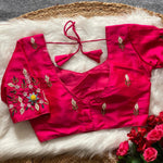 Thumbnail for Malishka Women's Pink Banglori Silk Embroidery Readymade Blouse